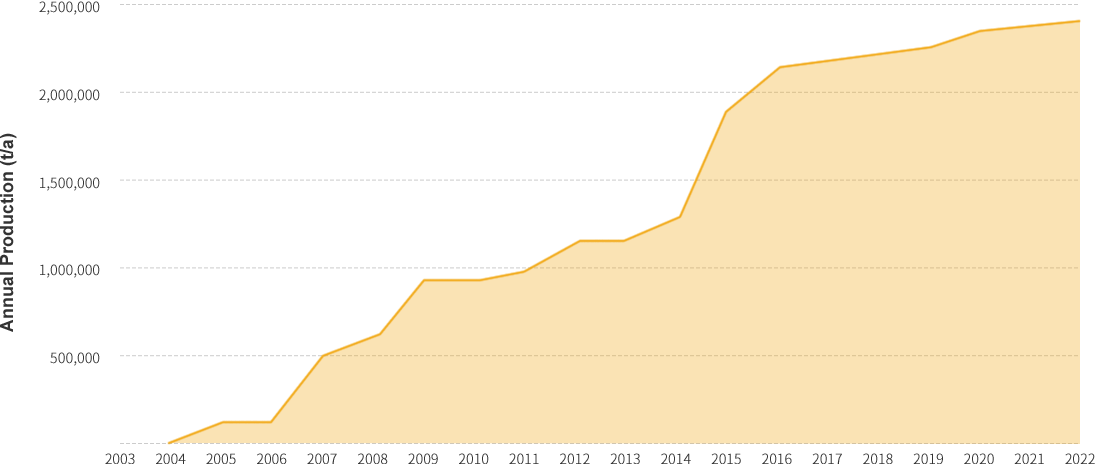 The Total Production of The Biomass Wood Pellet Plant Installed By RICHI Since 2003 is: 2.266.000t/a.