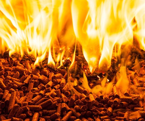 wood pellet on fire